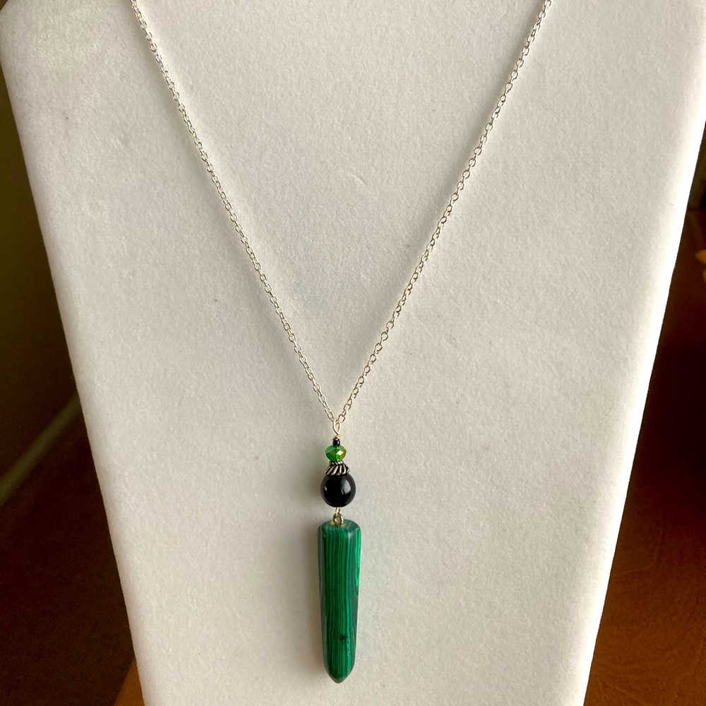 Simulated Malachite Pendulum Pendant Necklace - image 2